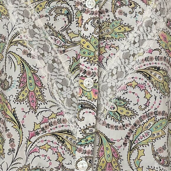 Oscar de la Renta Paisley Print Short Sleeve Button Down Shirt Size 12 NWT - Picture 7 of 8